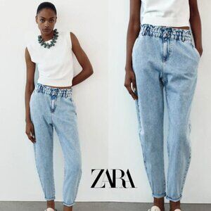 ZARA High-Waisted Paperbag Baggy Blue Jeans Style Z1975 Size 2